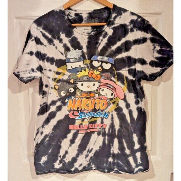 Hello Kitty and Friends tie dye‎ Naruto shirt Sz M Black and White  Anime Sanrio - Picture 1 of 6